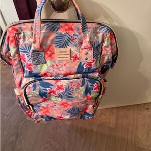 Floral Women's Backpack - Pink and Blue